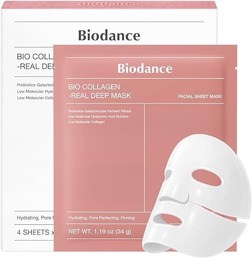 BIODANCE Bio-Collagen Real Deep Mask, Hydrating Overnight Hydrogel Mask, Pore Minimizing, Elasticity, Plumping Improvement, Korean Skin Care, Gifts for Women | 1.19oz(34g) x 4ea