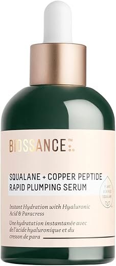 Biossance Squalane + Copper Peptide Rapid Plumping Serum - Face Serum for All Skin Types - Visibly Plumping + Firming Skin, Fine Lines + Wrinkles, Vegan Copper Peptides, Hyaluronic Acid