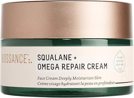 BIOSSANCE Squalane + Omega Repair Cream - Ultra-Moisturizing Face Cream - Skin Care with Hyaluronic Acid, Ceramides, Squalane - Ideal for Dry & Sensitive Skin, Intense Hydration Moisturizer