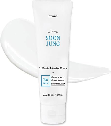 ETUDE SoonJung 2x Intensive Cream for Barrier Repair, Rich Moist, Madecassoside & Panthenol for Soothing, Face Moisturizer for Sensitive Skin, pH Balanced, Hypoallergenic, Korean Skin Care,2.02 Fl Oz