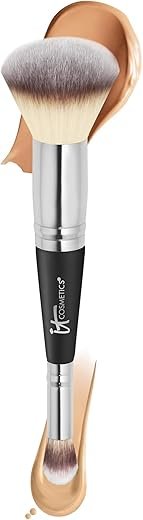 IT Cosmetics Heavenly Luxe Complexion Perfection Brush #7 - Dual-Ended Premium Makeup Brush for Foundation Concealer & Contour, Ultra-Soft Synthetic Fibers, Airbrush Finish, Pro-Hygienic, Cruelty-free