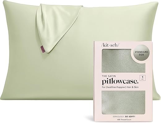 Kitsch Satin Pillowcase with Zipper for Hair & Skin, Softer Than Silk Pillow Cases Queen, Wrinkle-Free, Smooth and Cooling Satin Pillow Covers, Standard Size 19"x26" - Sage