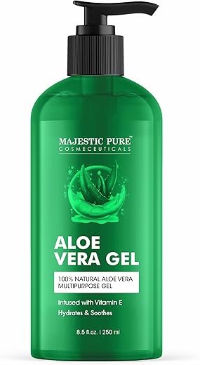 Majestic Pure Aloe Vera Gel for Face and Hair - with vitamin E, Soothes, Moisturizes, & Nourishes Skin & Hair, Soothes Sunburn | 8.5 Fl Oz