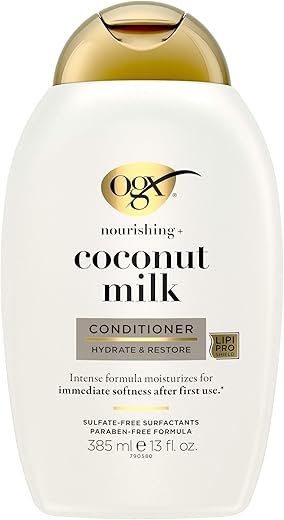 OGX Nourishing + Coconut Milk Conditioner, Hydrating & Restoring Conditioner Moisturizes for Soft Hair After the First Use, Parabens-Free, Sulfate-Free Surfactants, 13 fl. Oz