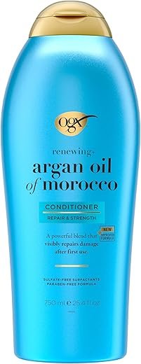 OGX Renewing + Argan Oil of Morocco Conditioner, Repair Conditioner & Argan Oil Helps Strengthen & Repair Dry, Damaged Hair, Paraben-Free, Sulfate-Free Surfactants, 25.4 fl. oz