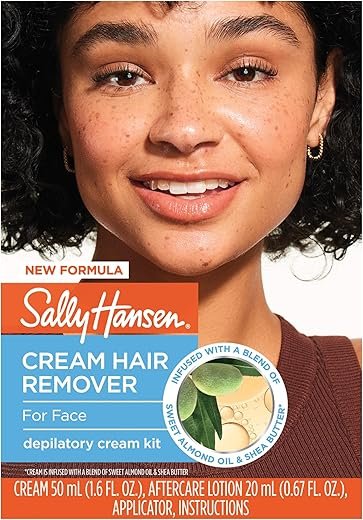 Sally Hansen Hair Remover for Face | Cream Depilatory + Aftercare Lotion | Sweet Almond & Shea Butter Infused