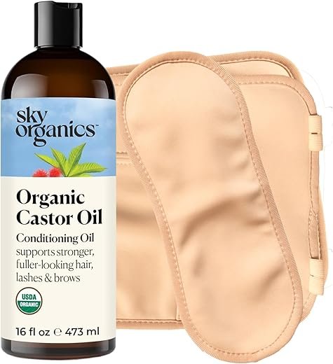 Sky Organics 16oz Castor Oil w/Wraps | Reusable Organic Castor Oil Pack to Boost Body's Wellness, Encourage Rest & Relaxation | Adjustable Elastic Straps Cotton Durable Easy to Use