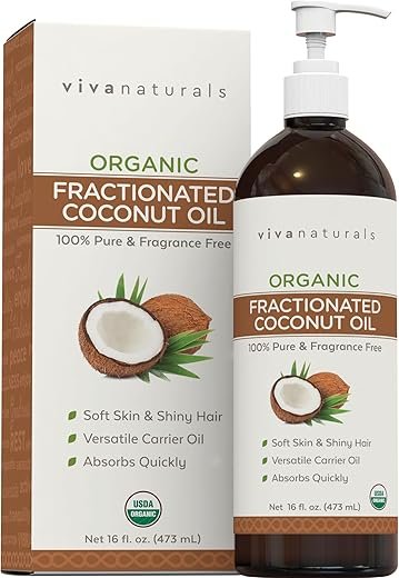 Viva Naturals Organic Fractionated Coconut Oil, 16 fl oz – Skin & Hair Moisturizer, Massage Oil, Carrier Oil for Essential Oils