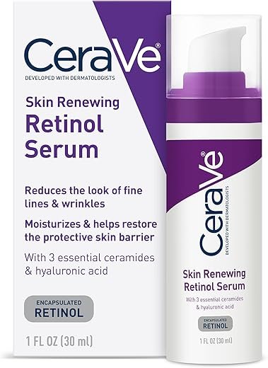 CeraVe Anti Aging Retinol Serum For Face, Encapsulated Retinol With Hyaluronic Acid, Niacinamide & Ceramides, Smooths Wrinkles & Fine Lines, Gentle Skin Brightening Serum, Fragrance Free, 1 Oz