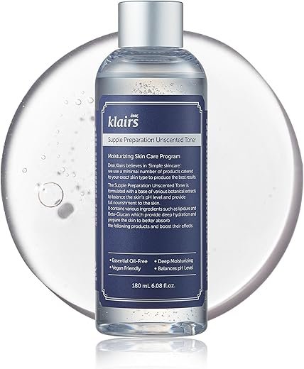 DearKlairs Unscented Toner, Lightweight Hydrating Toner for Sensitive Skin, Alcohol-Free, Essential Oil-Free, Vegan Formula, 6.08 fl oz