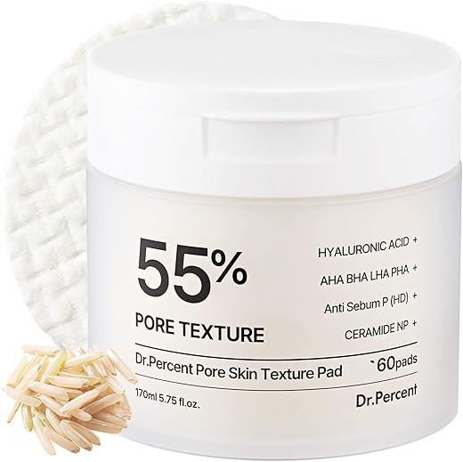 Pore 55% Skin Texure Pad – AHA BHA LHA, Retinol & Rice Extract for Enlarged Pores, Textured Skin, Sebum Control, Exfoliating Toner Pads for Glass Skin, Non-Irritating, Korean Skincare(60ct)